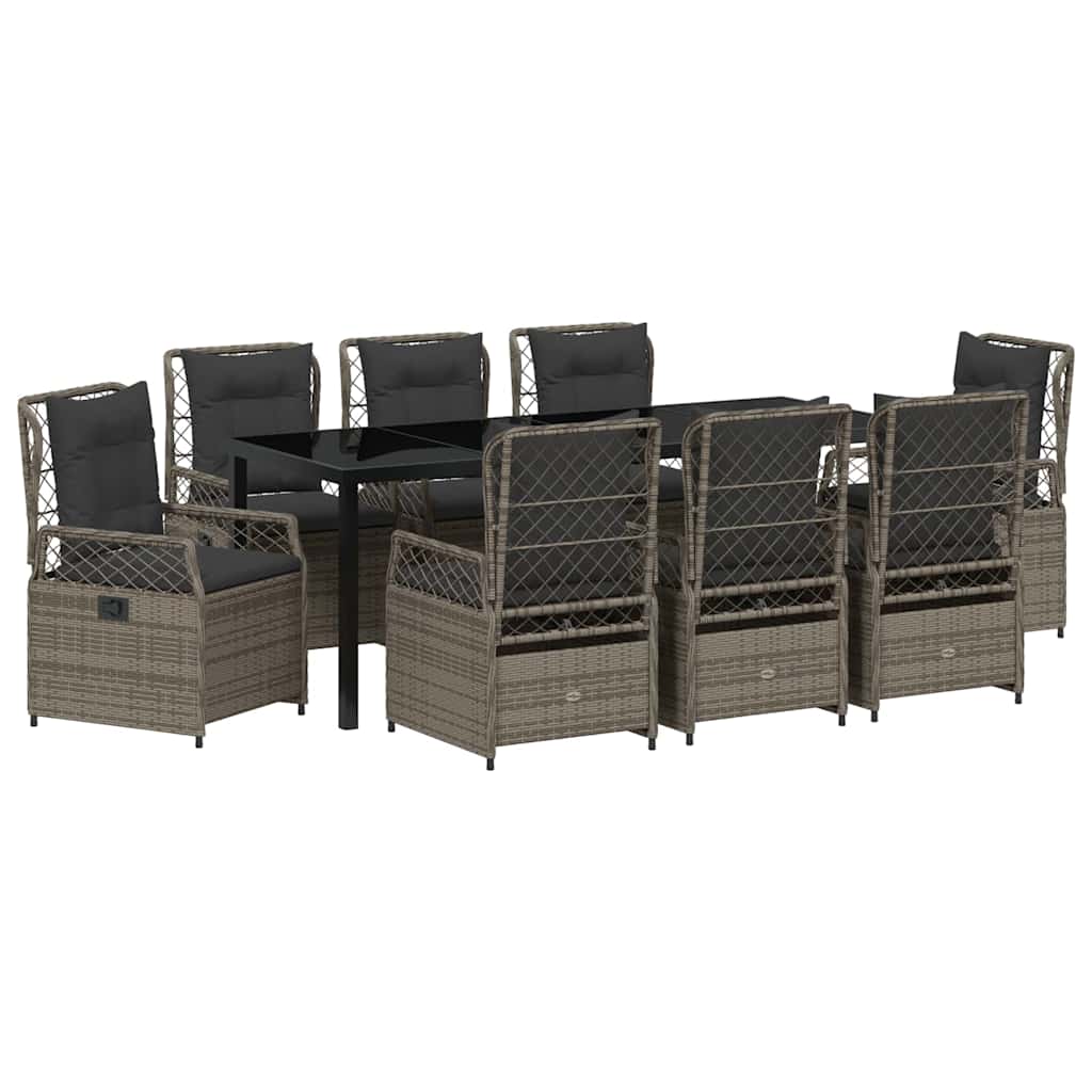 vidaXL Zestaw do jadalni w ogrodzie 9 pcs Szary polirattan