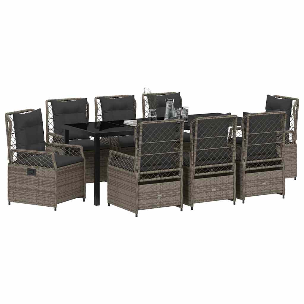 vidaXL Zestaw do jadalni w ogrodzie 9 pcs Szary polirattan