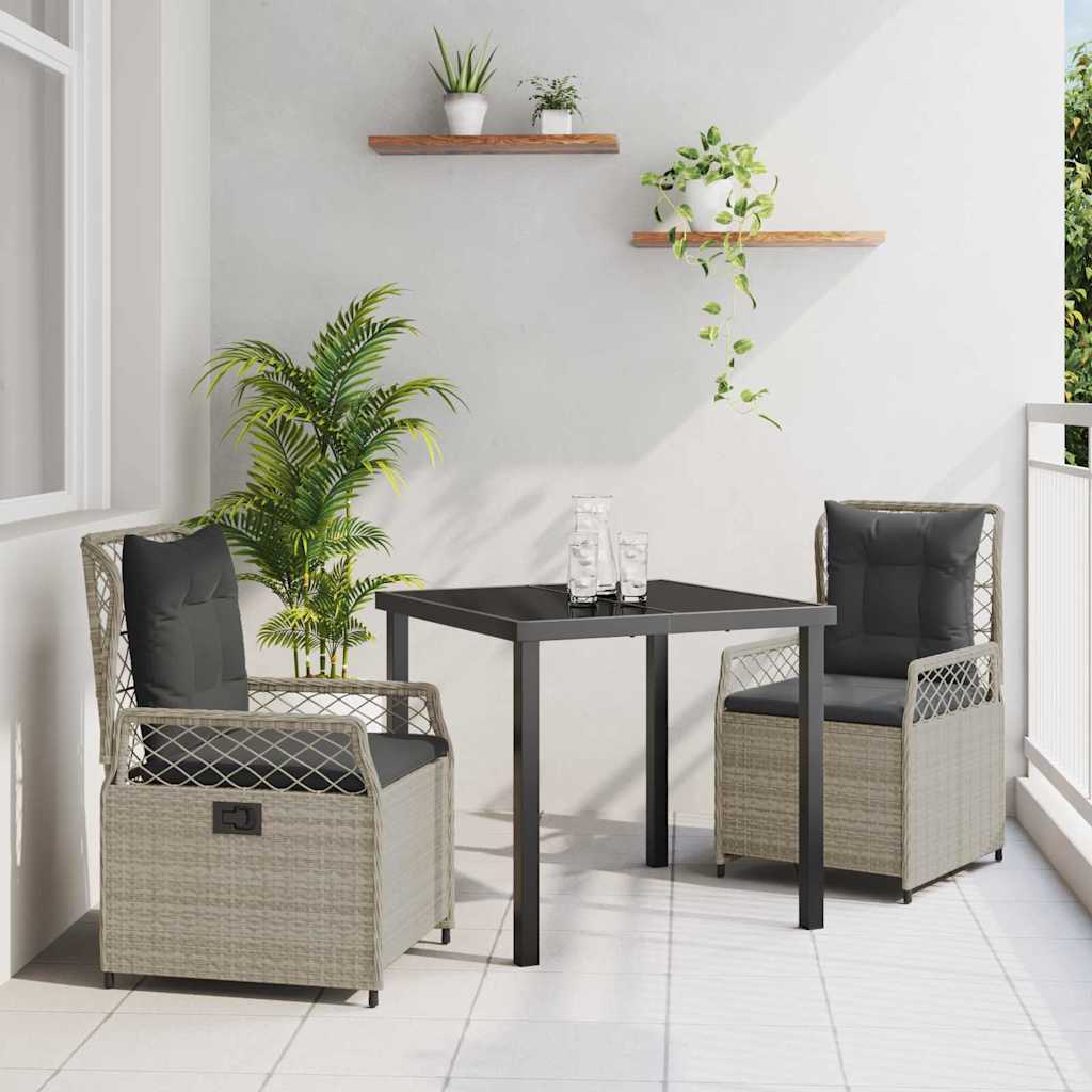 vidaXL Zestaw do jadalni w ogrodzie 3 pcs Jasnoszary polirattan