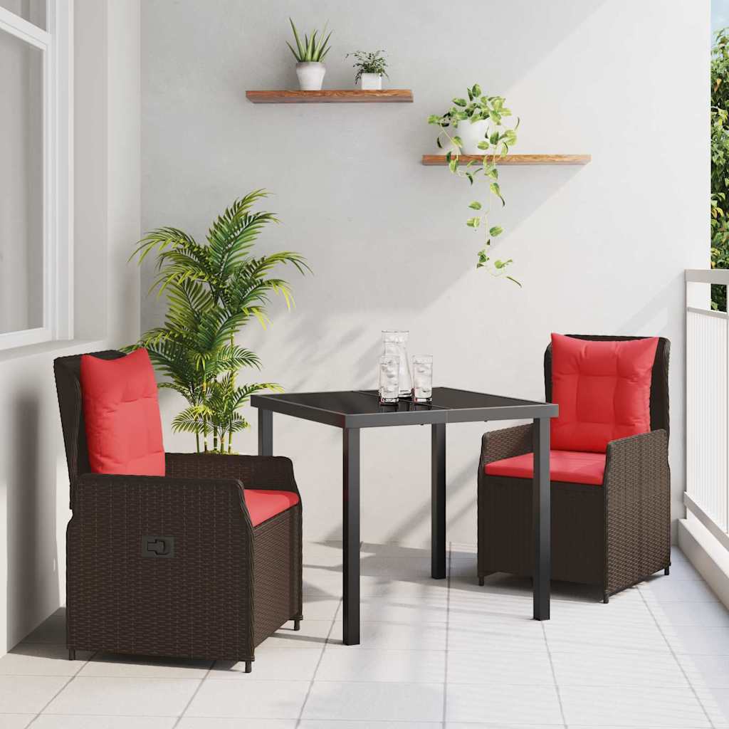 vidaXL Zestaw do jadalni w ogrodzie 3 pcs Brązowy Polirattan