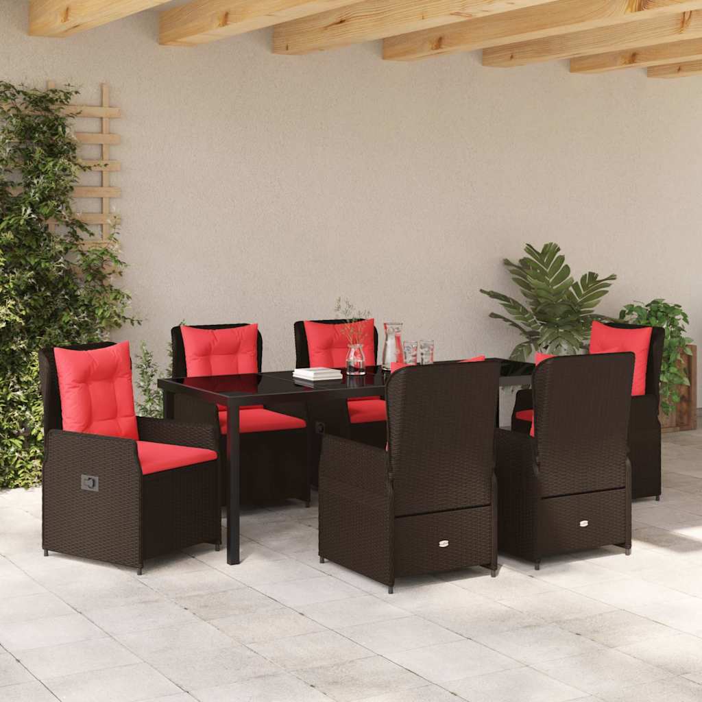 vidaXL Zestaw do jadalni w ogrodzie 7 pcs Brązowy Polirattan
