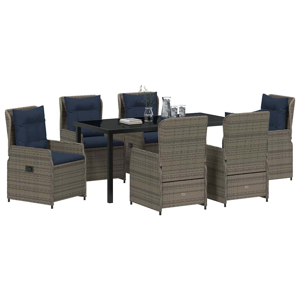 vidaXL Zestaw do jadalni w ogrodzie z poduszką 7 pcs Szary Polirattan