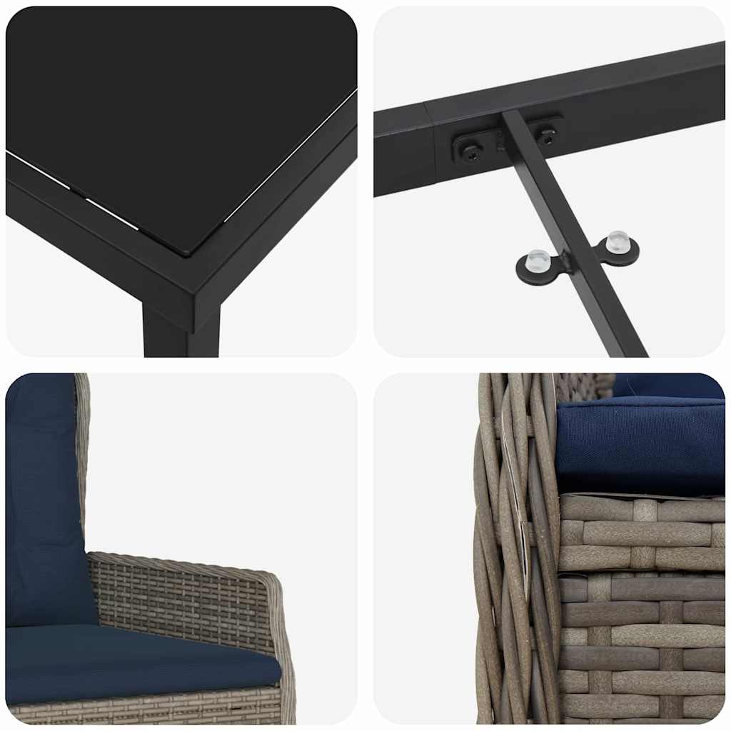 vidaXL Zestaw do jadalni w ogrodzie z poduszką 9 pcs Szary Polirattan