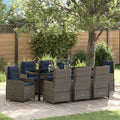 vidaXL Zestaw do jadalni w ogrodzie z poduszką 9 pcs Szary Polirattan