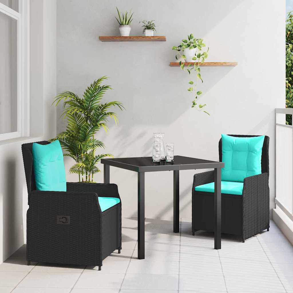 vidaXL Zestaw do jadalni w ogrodzie z poduszką 3 pcs Czarny Polirattan