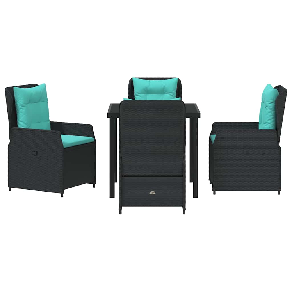 vidaXL Zestaw do jadalni w ogrodzie z poduszką 5 pcs Czarny Polirattan