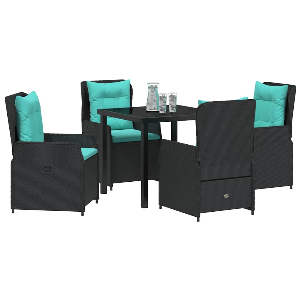 vidaXL Zestaw do jadalni w ogrodzie z poduszką 5 pcs Czarny Polirattan