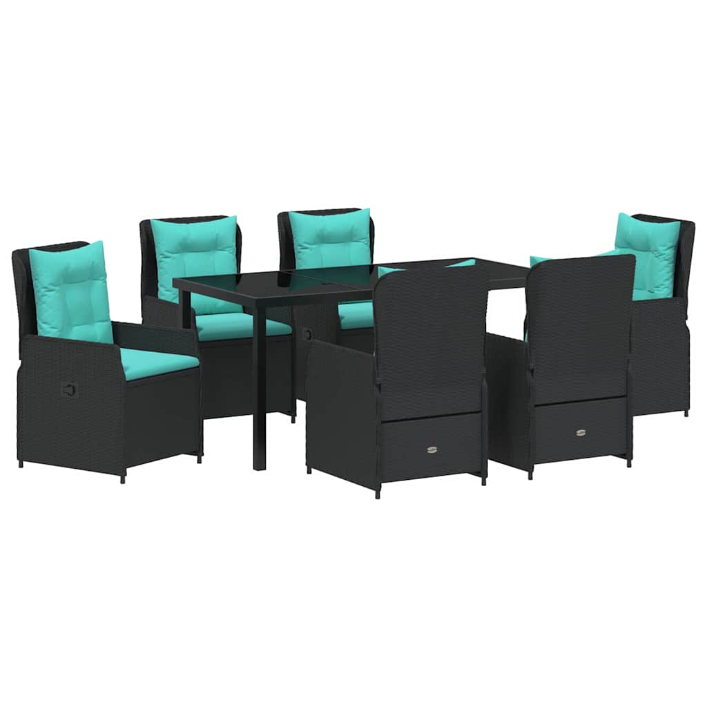 vidaXL Zestaw do jadalni w ogrodzie z poduszką 7 pcs Czarny Polirattan