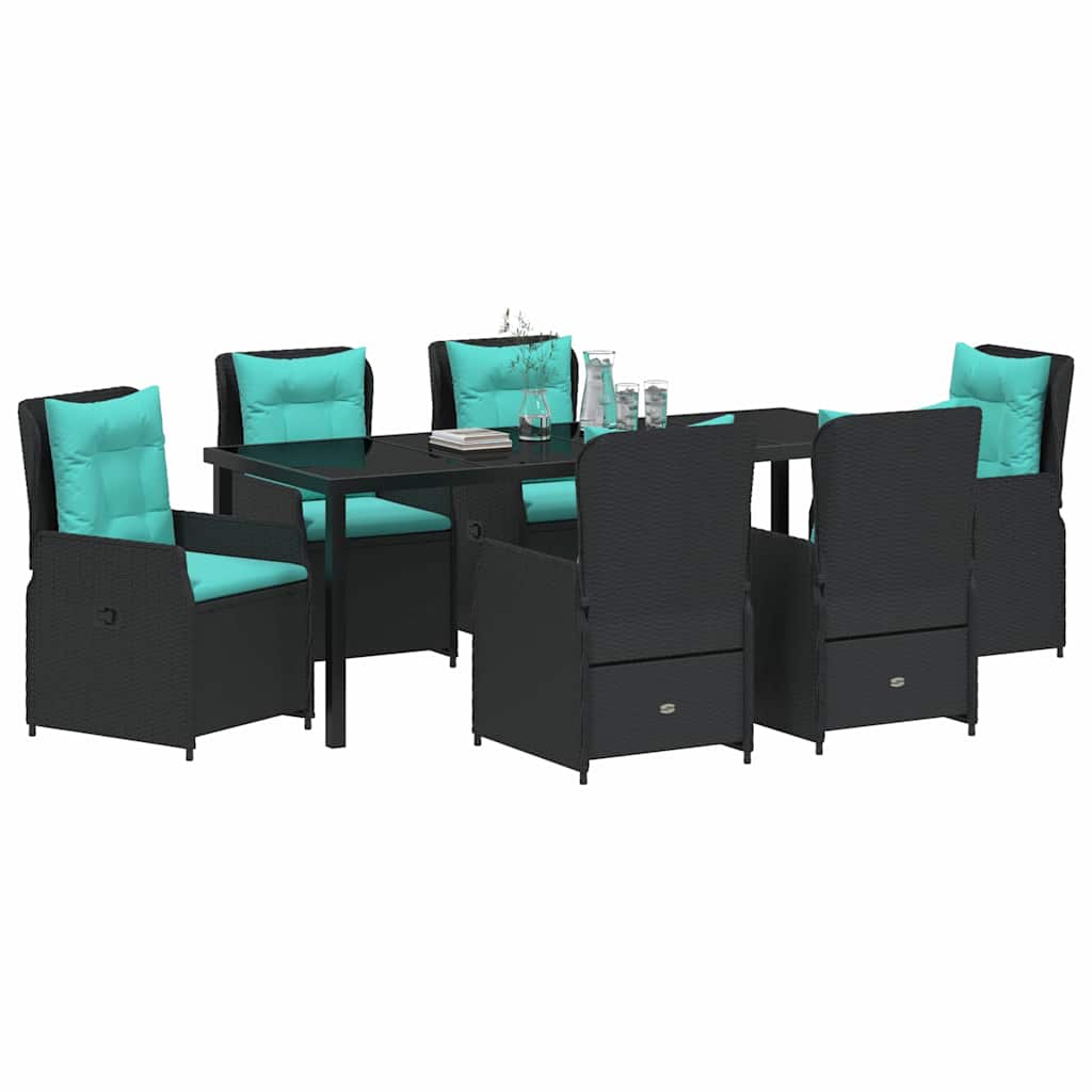 vidaXL Zestaw do jadalni w ogrodzie z poduszką 7 pcs Czarny Polirattan