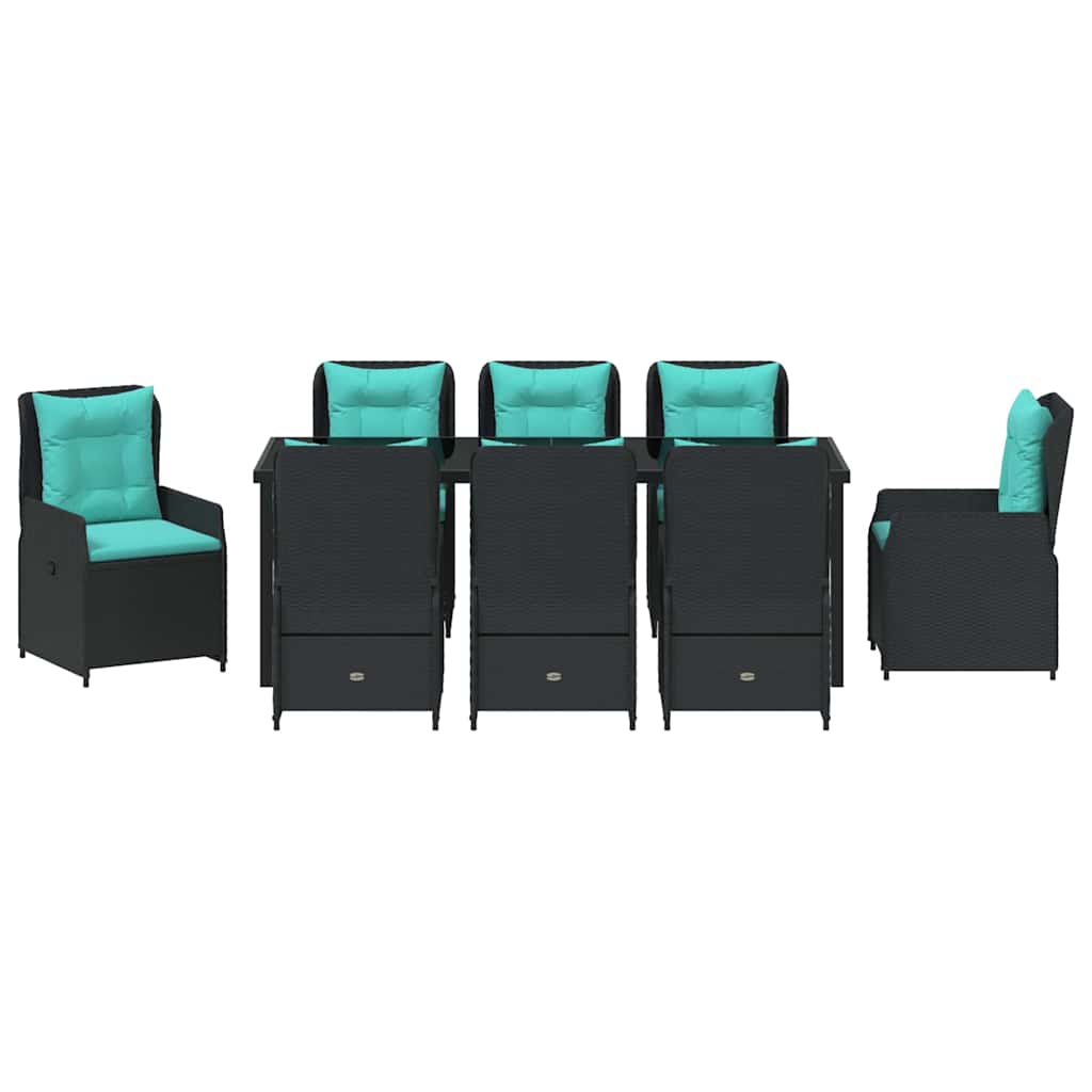 vidaXL Zestaw do jadalni w ogrodzie z poduszką 9 pcs Czarny Polirattan