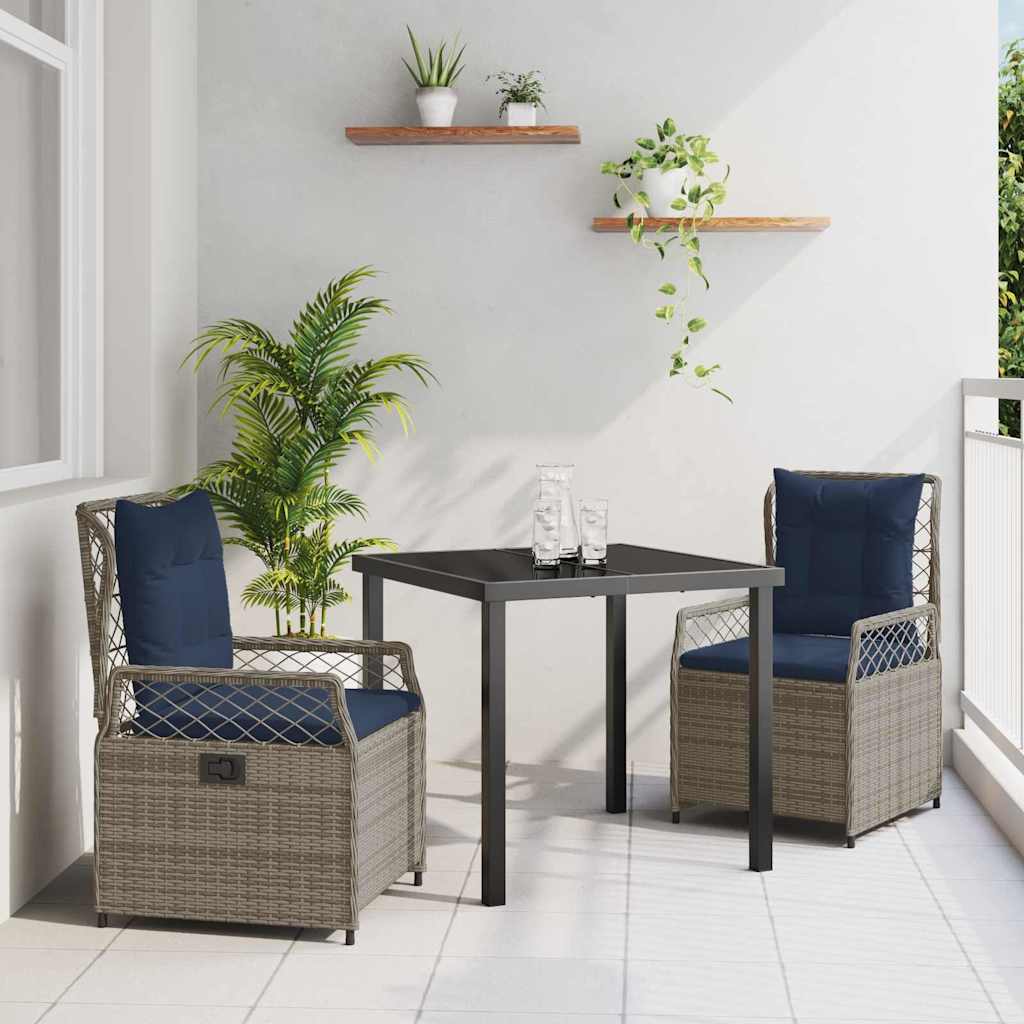 vidaXL Zestaw do jadalni w ogrodzie 3 pcs Szary polirattan