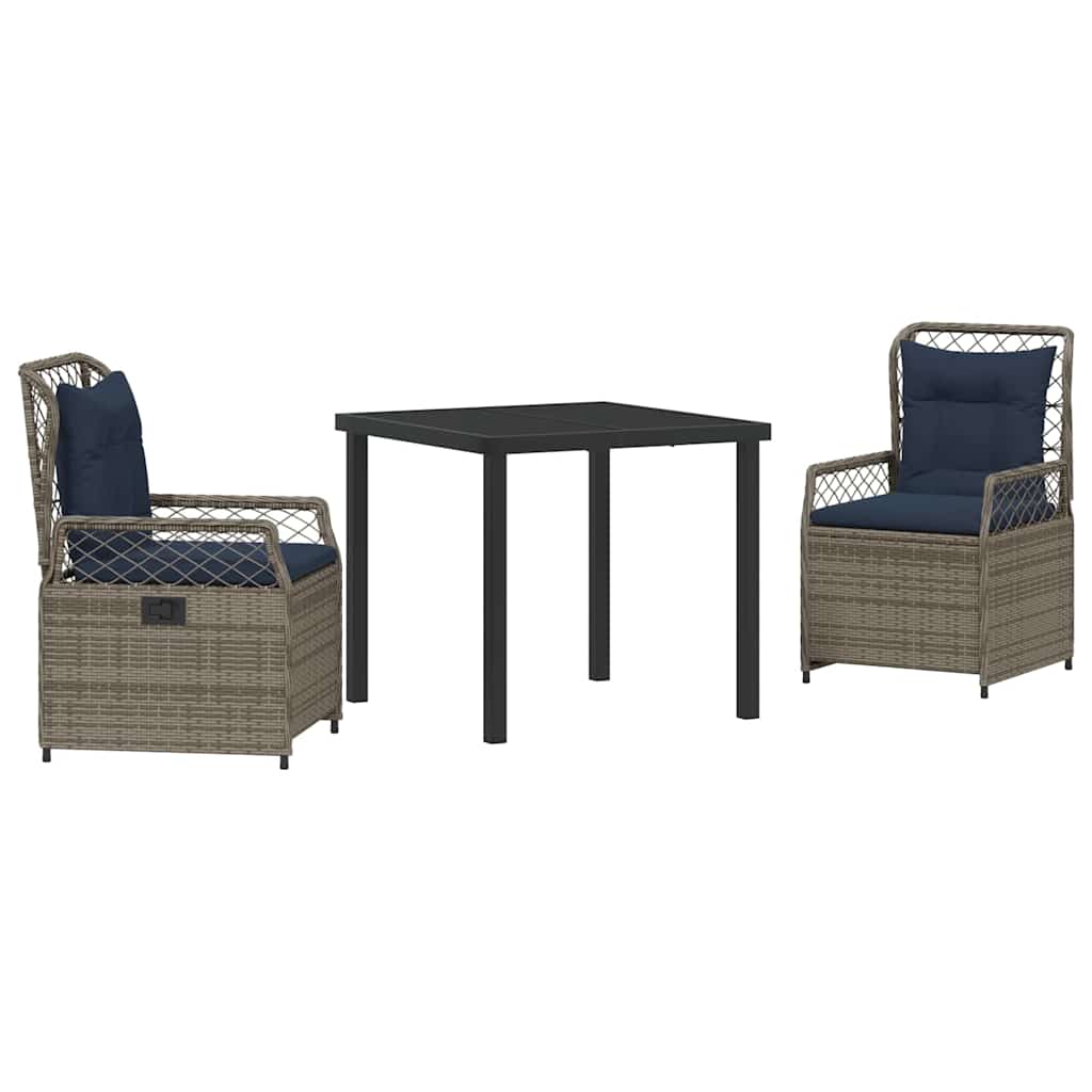 vidaXL Zestaw do jadalni w ogrodzie 3 pcs Szary polirattan