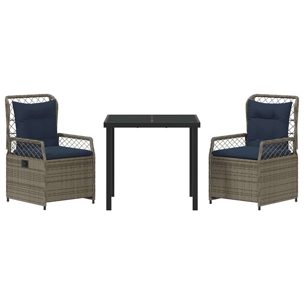 vidaXL Zestaw do jadalni w ogrodzie 3 pcs Szary polirattan