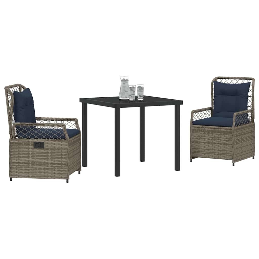 vidaXL Zestaw do jadalni w ogrodzie 3 pcs Szary polirattan