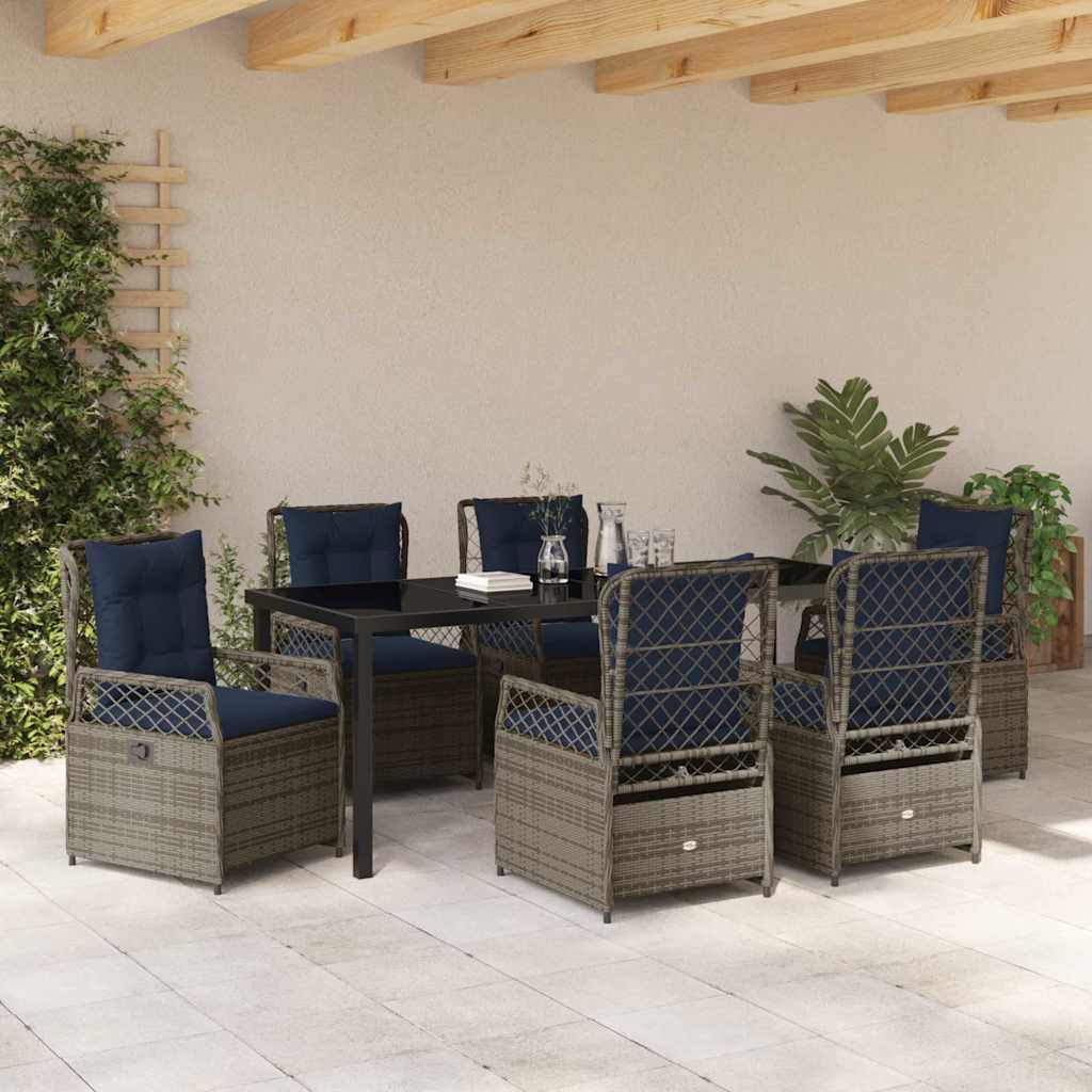 vidaXL Zestaw do jadalni w ogrodzie 7 pcs Szary polirattan