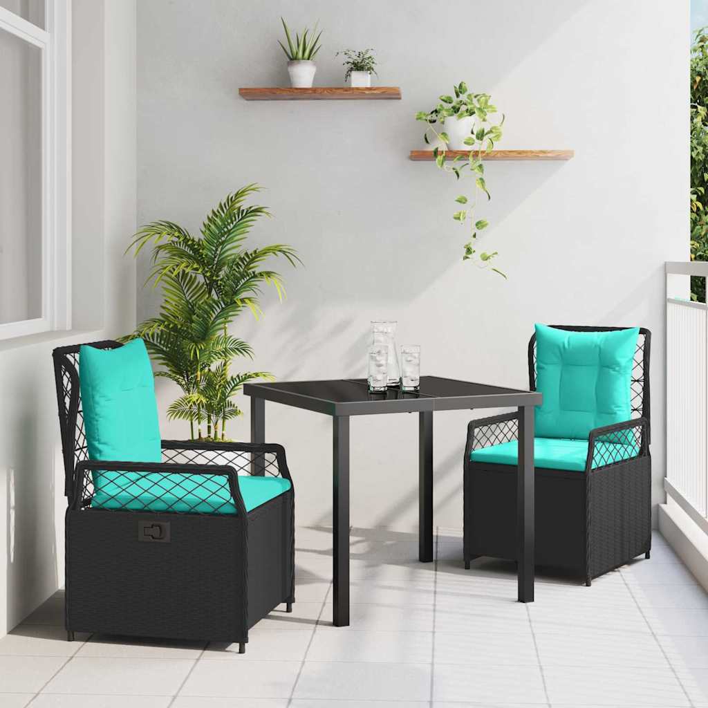 vidaXL Zestaw do jadalni w ogrodzie 3 pcs Czarny polirattan
