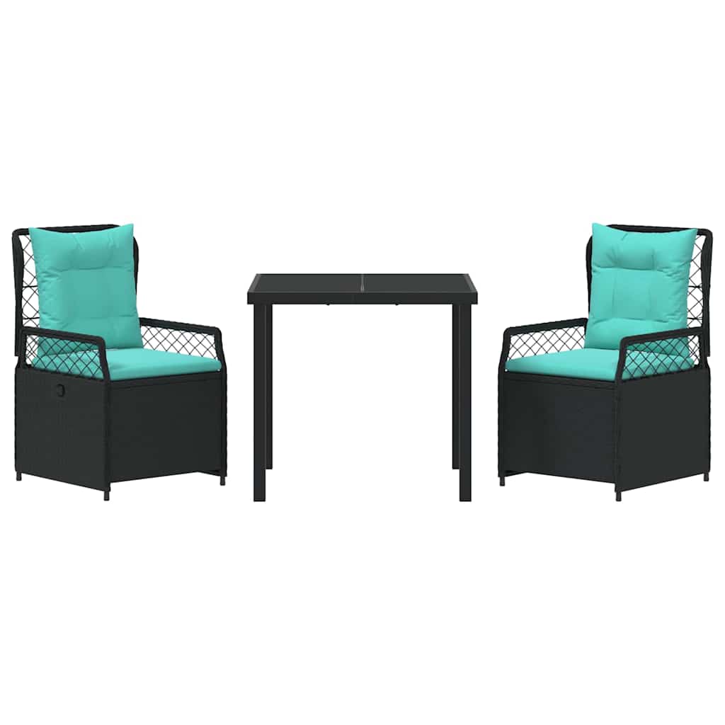 vidaXL Zestaw do jadalni w ogrodzie 3 pcs Czarny polirattan