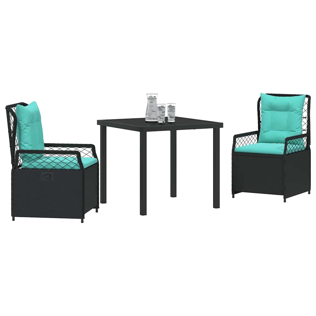 vidaXL Zestaw do jadalni w ogrodzie 3 pcs Czarny polirattan