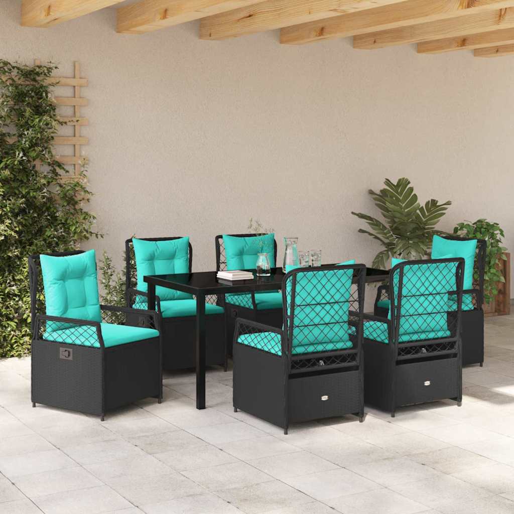 vidaXL Zestaw do jadalni w ogrodzie 7 pcs Czarny polirattan