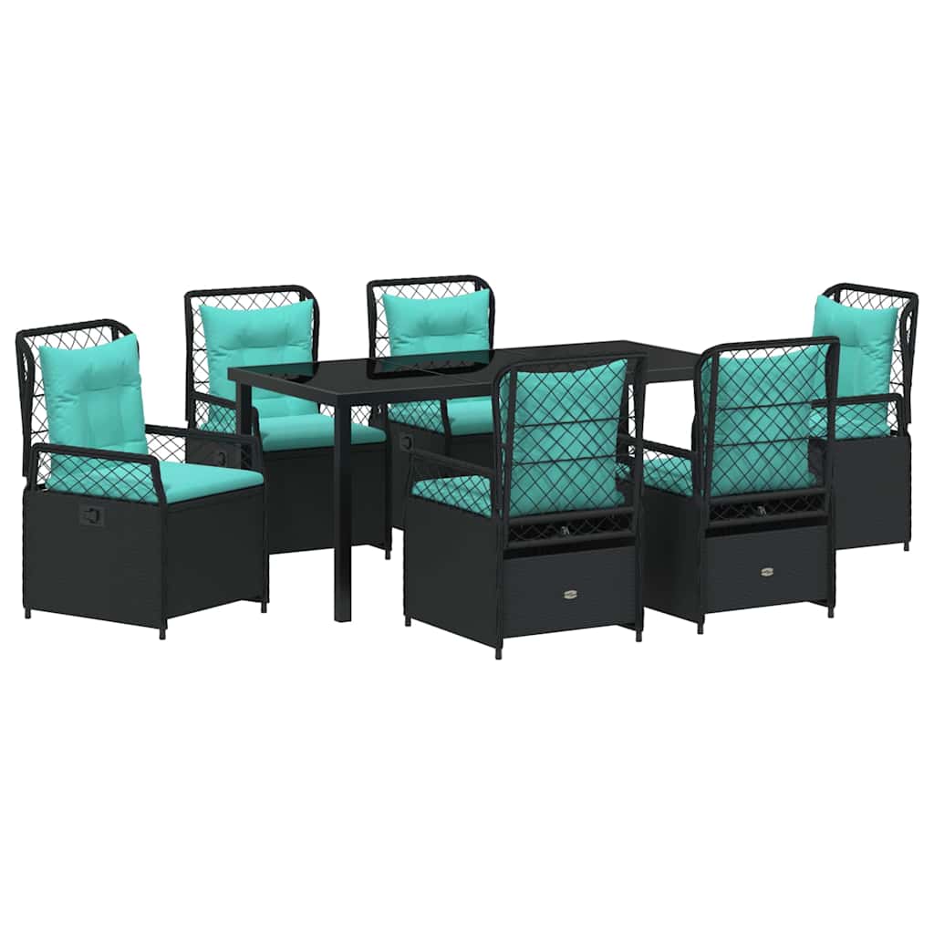 vidaXL Zestaw do jadalni w ogrodzie 7 pcs Czarny polirattan