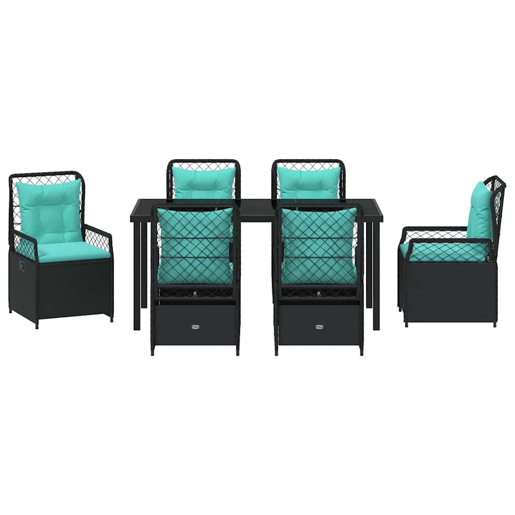 vidaXL Zestaw do jadalni w ogrodzie 7 pcs Czarny polirattan