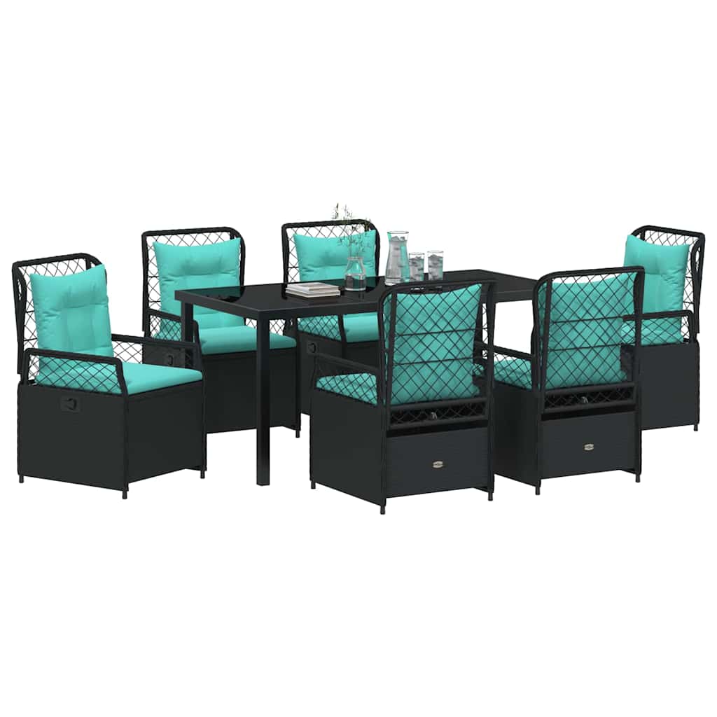 vidaXL Zestaw do jadalni w ogrodzie 7 pcs Czarny polirattan