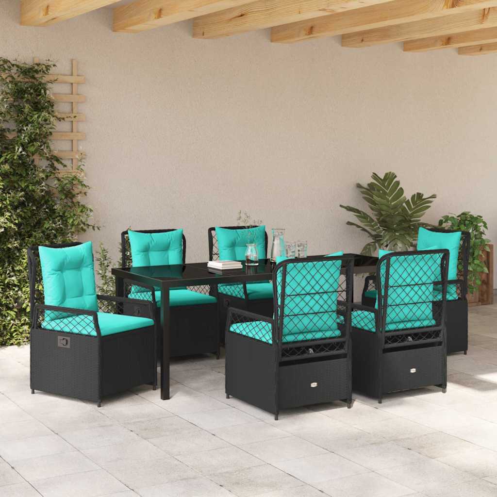 vidaXL Zestaw do jadalni w ogrodzie 7 pcs Czarny polirattan