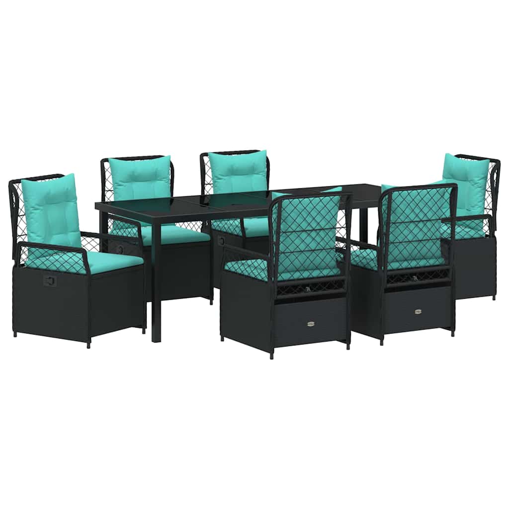 vidaXL Zestaw do jadalni w ogrodzie 7 pcs Czarny polirattan