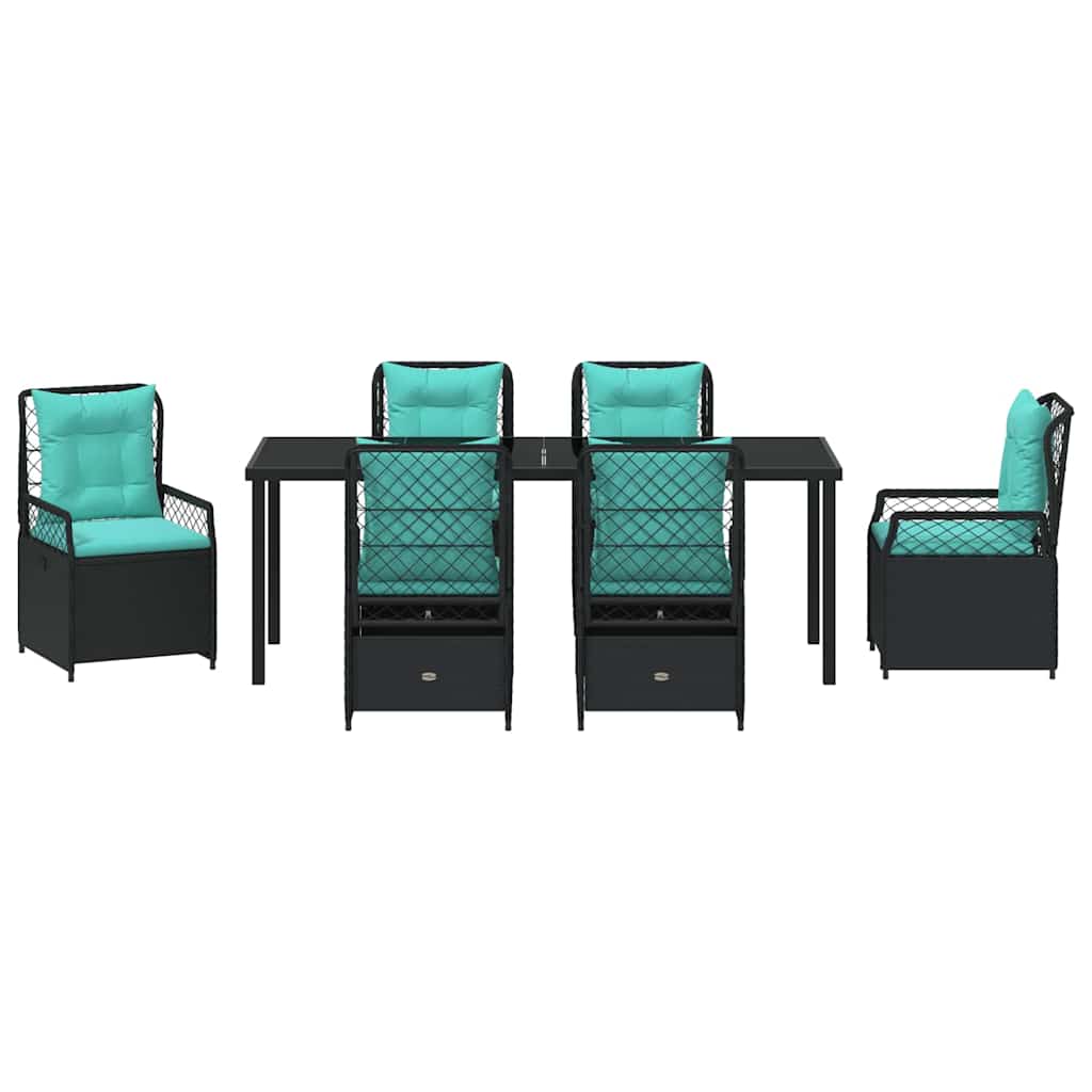 vidaXL Zestaw do jadalni w ogrodzie 7 pcs Czarny polirattan
