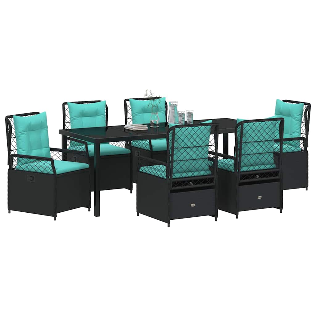 vidaXL Zestaw do jadalni w ogrodzie 7 pcs Czarny polirattan