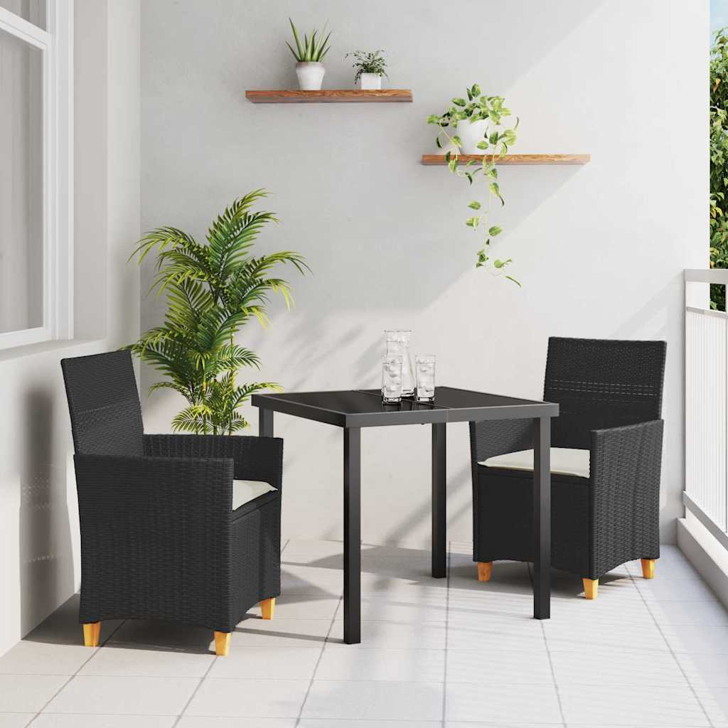 vidaXL Zestaw do jadalni w ogrodzie 3 pcs Czarny polirattan