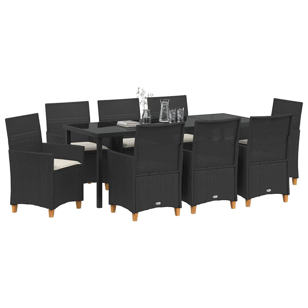 vidaXL Zestaw do jadalni w ogrodzie 9 pcs Czarny polirattan