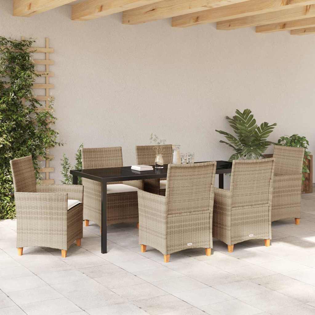 vidaXL Zestaw do jadalni w ogrodzie 7 pcs Beżowy polirattan