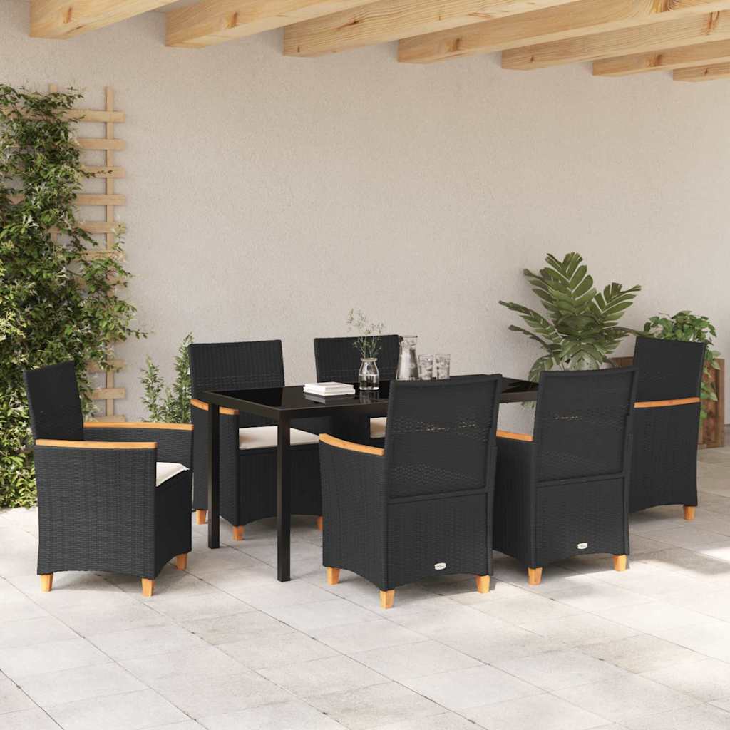 vidaXL Zestaw do jadalni w ogrodzie 7 pcs Czarny polirattan
