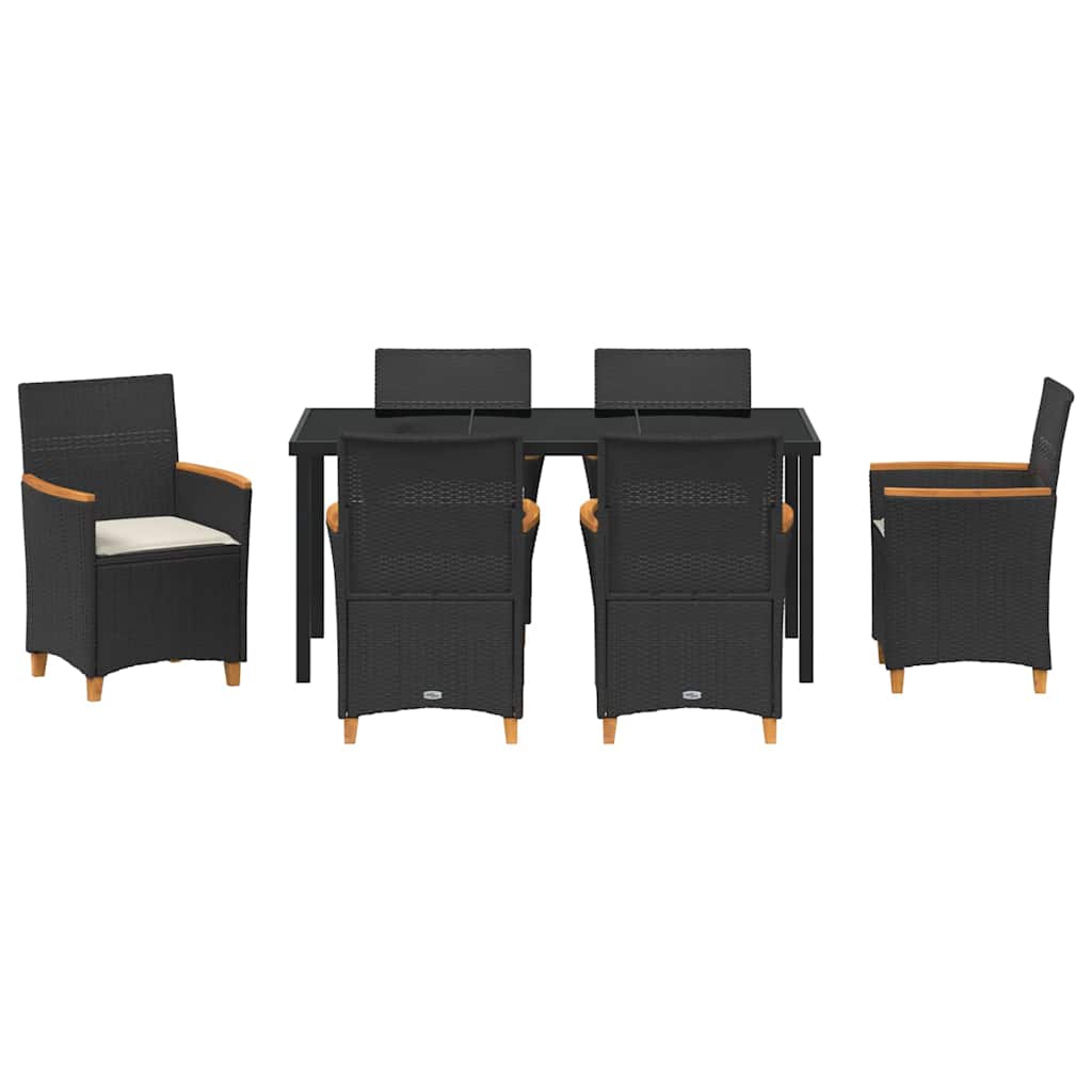 vidaXL Zestaw do jadalni w ogrodzie 7 pcs Czarny polirattan