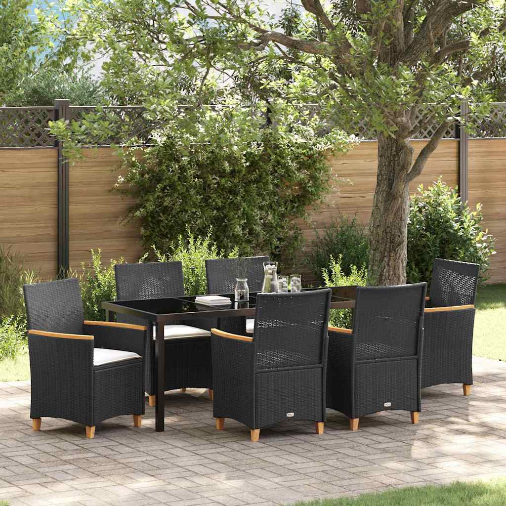 vidaXL Zestaw do jadalni w ogrodzie 7 pcs Czarny polirattan