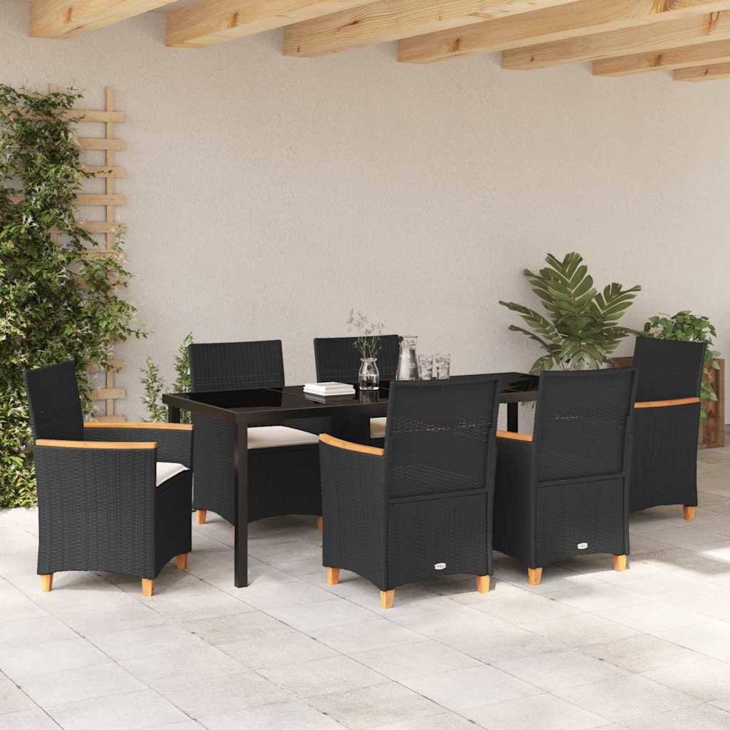 vidaXL Zestaw do jadalni w ogrodzie 7 pcs Czarny polirattan