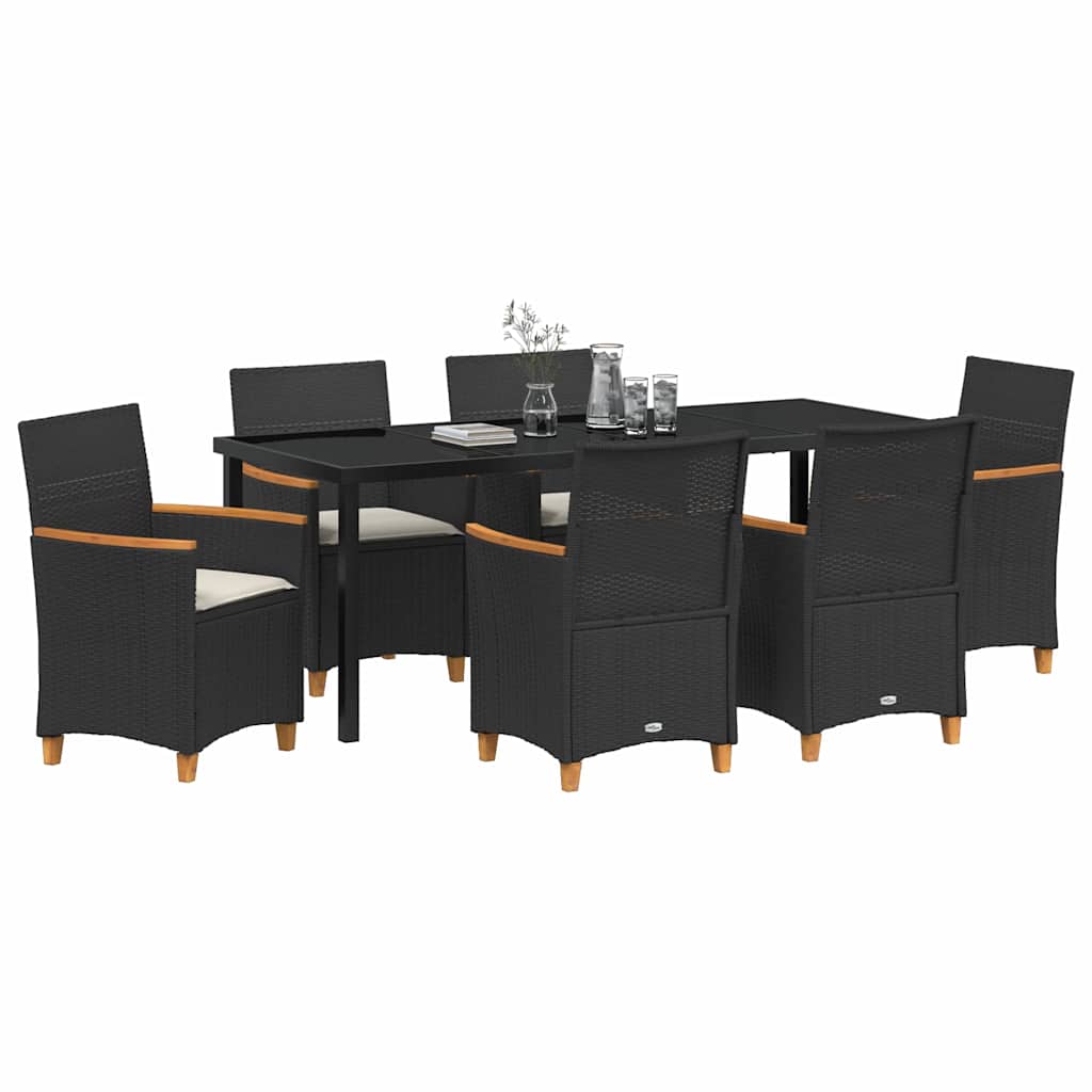 vidaXL Zestaw do jadalni w ogrodzie 7 pcs Czarny polirattan