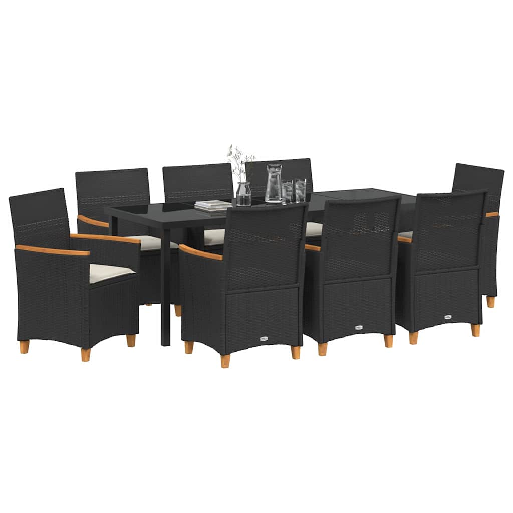 vidaXL Zestaw do jadalni w ogrodzie 9 pcs Czarny polirattan