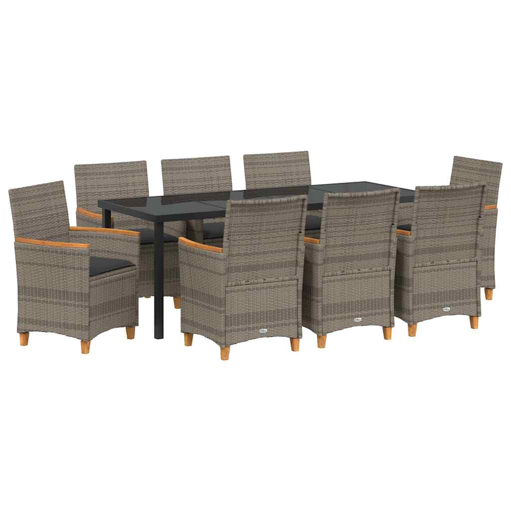 vidaXL Zestaw do jadalni w ogrodzie 9 pcs Szary polirattan