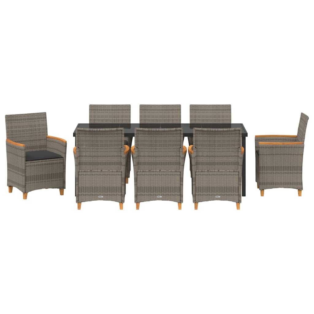 vidaXL Zestaw do jadalni w ogrodzie 9 pcs Szary polirattan