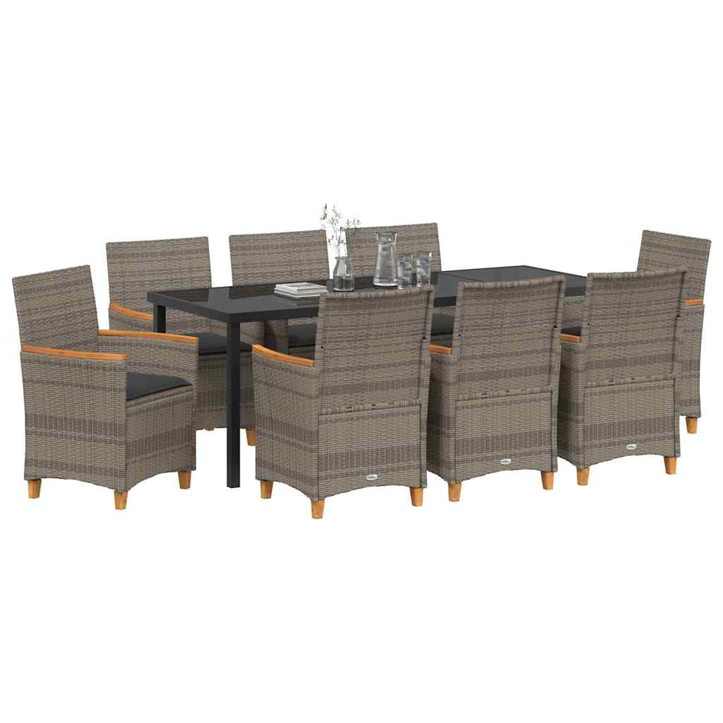 vidaXL Zestaw do jadalni w ogrodzie 9 pcs Szary polirattan