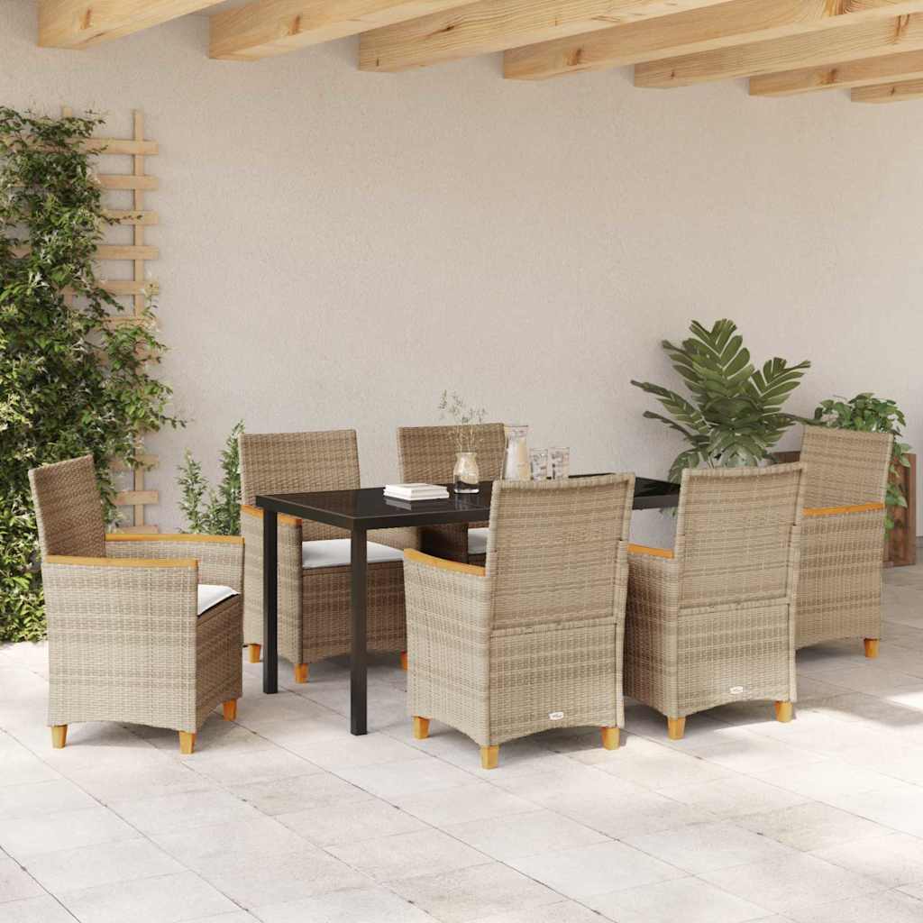 vidaXL Zestaw do jadalni w ogrodzie 7 pcs Beżowy polirattan