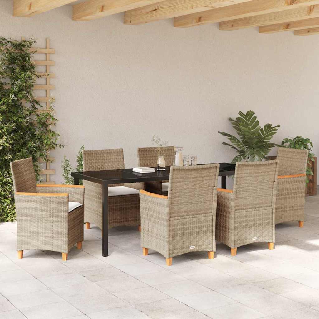 vidaXL Zestaw do jadalni w ogrodzie 7 pcs Beżowy polirattan