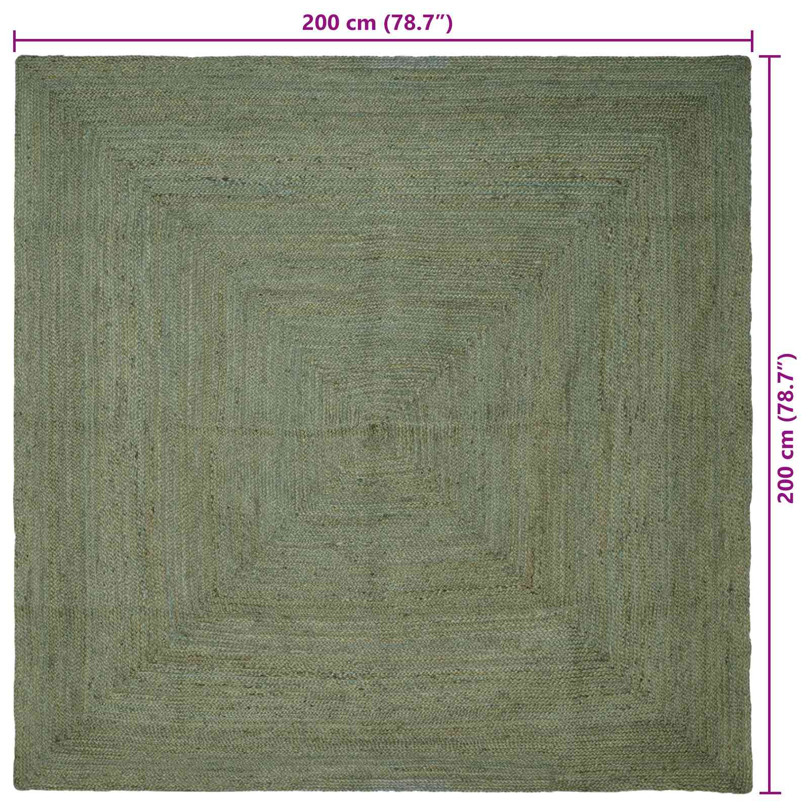 vidaXL Dywany pokojowe Kwadrat Oliwkowy zielony 200 x 200 cm Juta