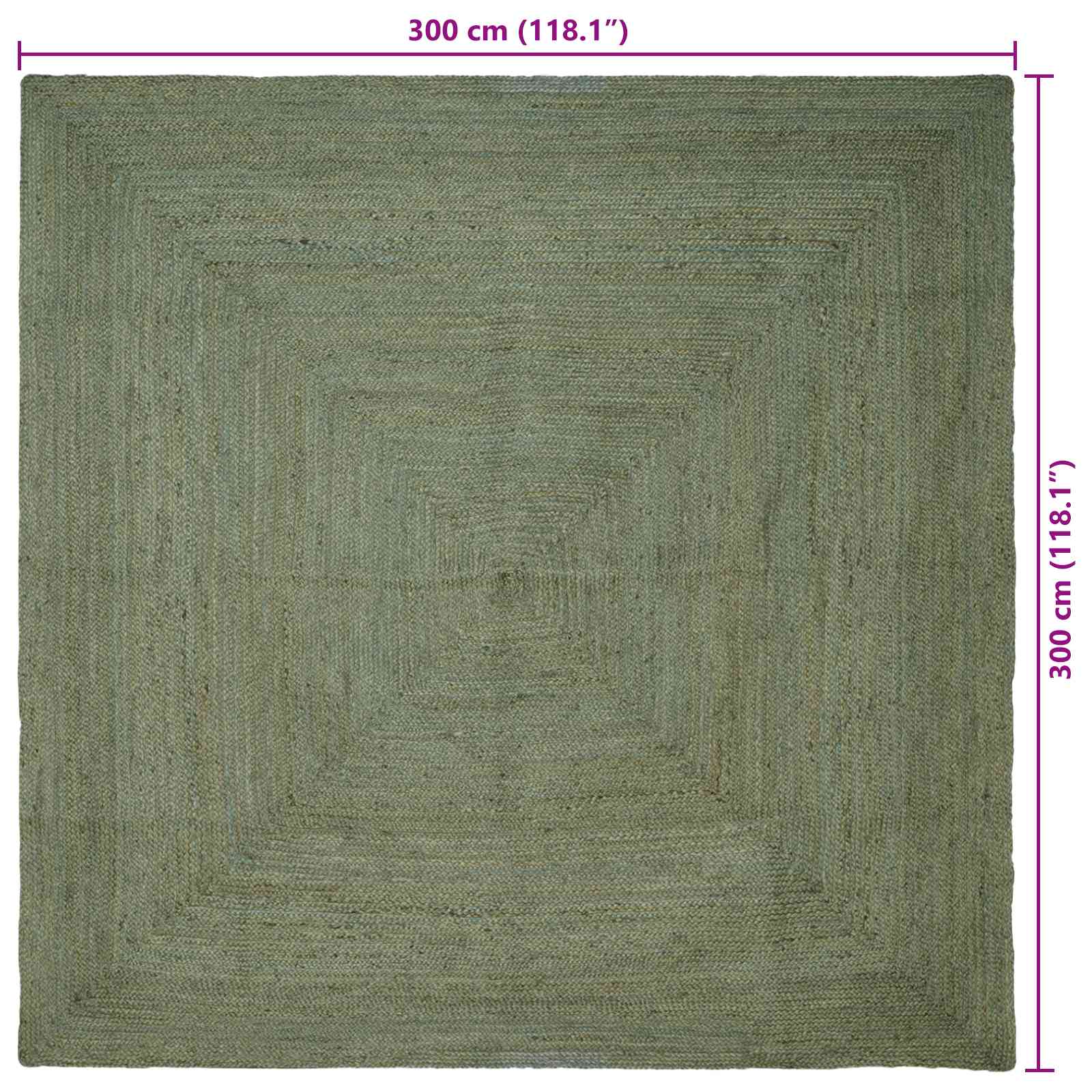 vidaXL Dywany pokojowe Kwadrat Oliwkowy zielony 300 x 300 cm Juta