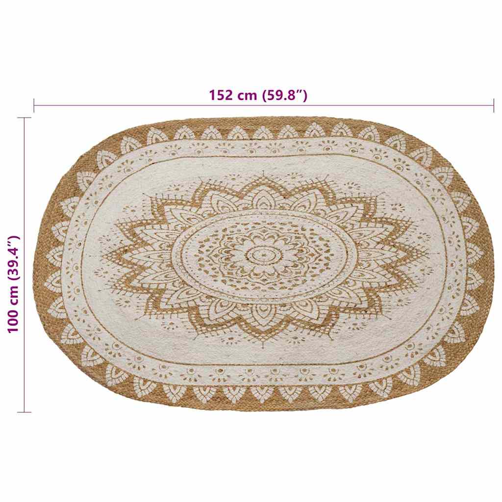 vidaXL Dywany pokojowe Naturalny z białym nadrukiem 100 x 152 cm Juta