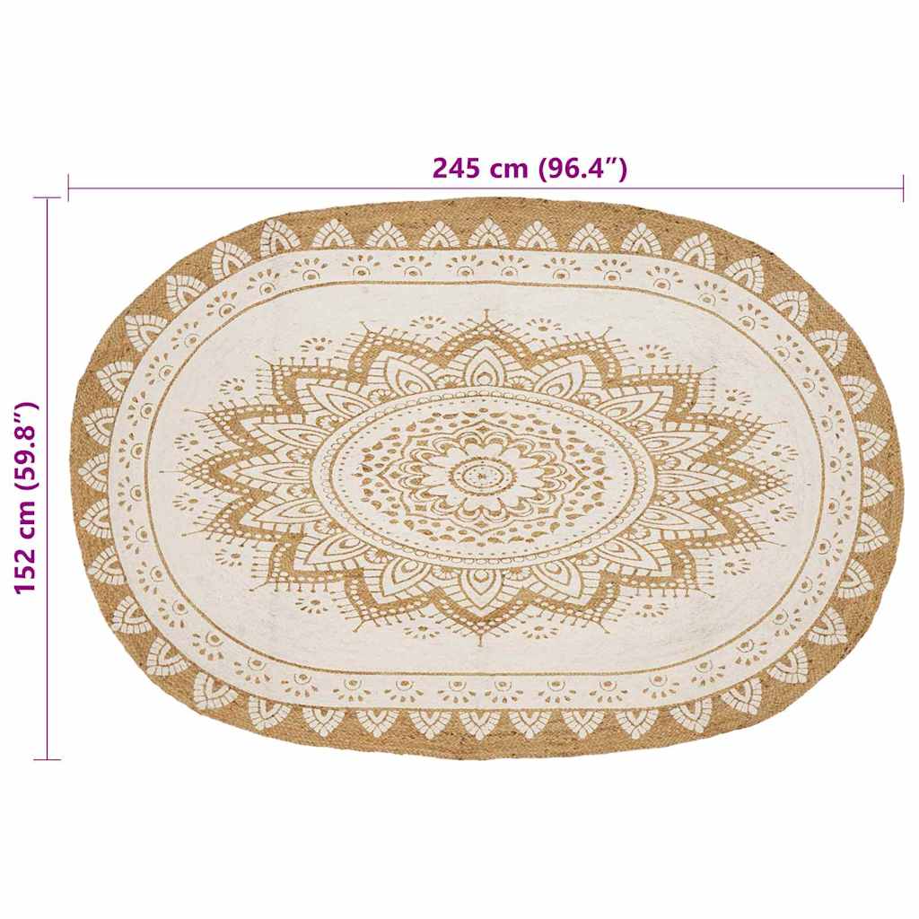 vidaXL Dywany pokojowe Naturalny z białym nadrukiem 152 x 245 cm Juta