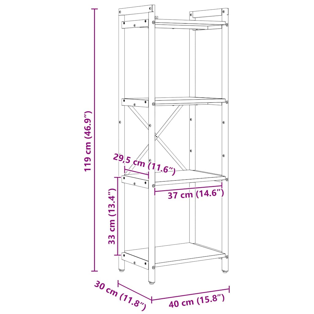 vidaXL Półka na książki Dąb Sonoma 40 x 30 x 119 cm