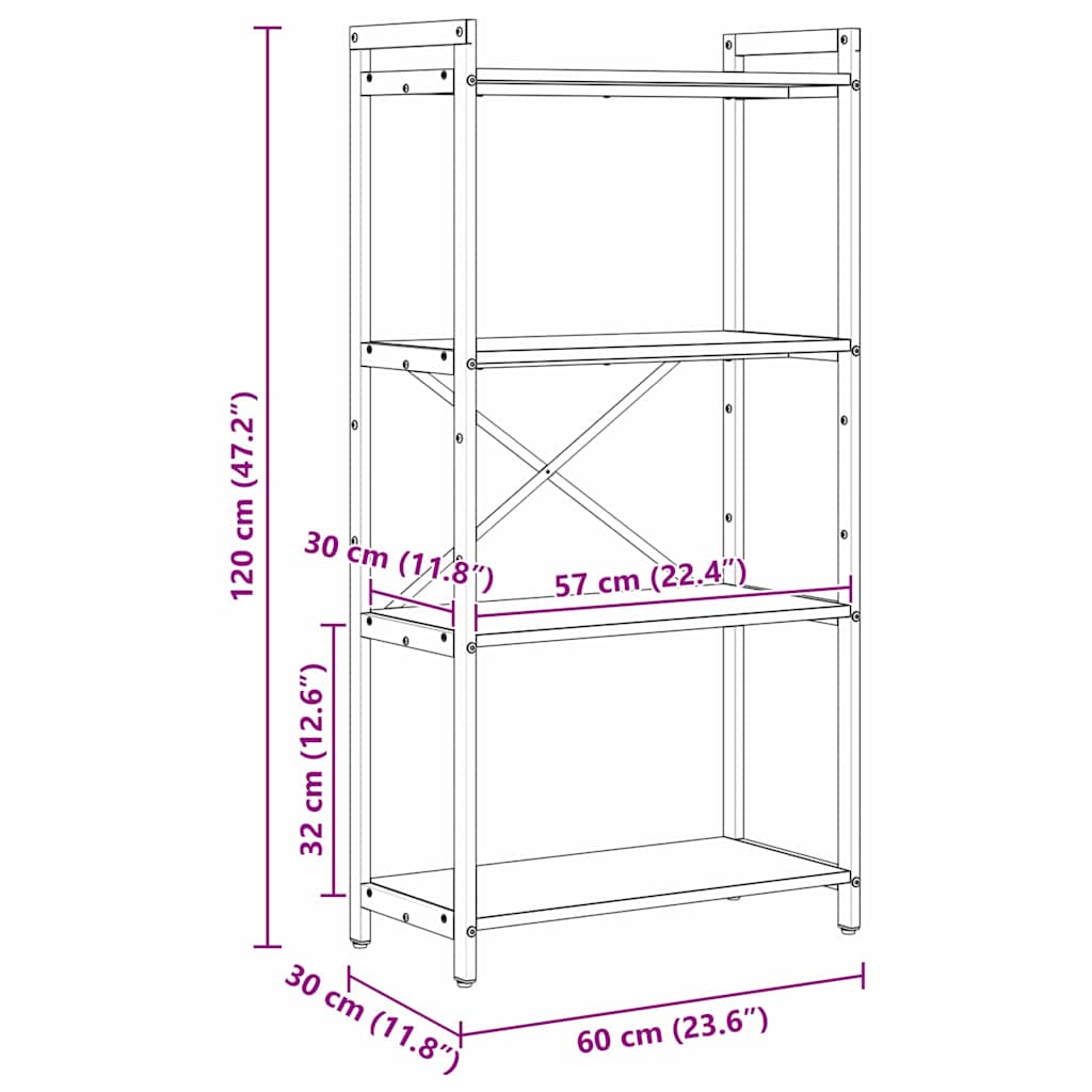 vidaXL Półka na książki Stare drewno 60 x 30 x 120 cm